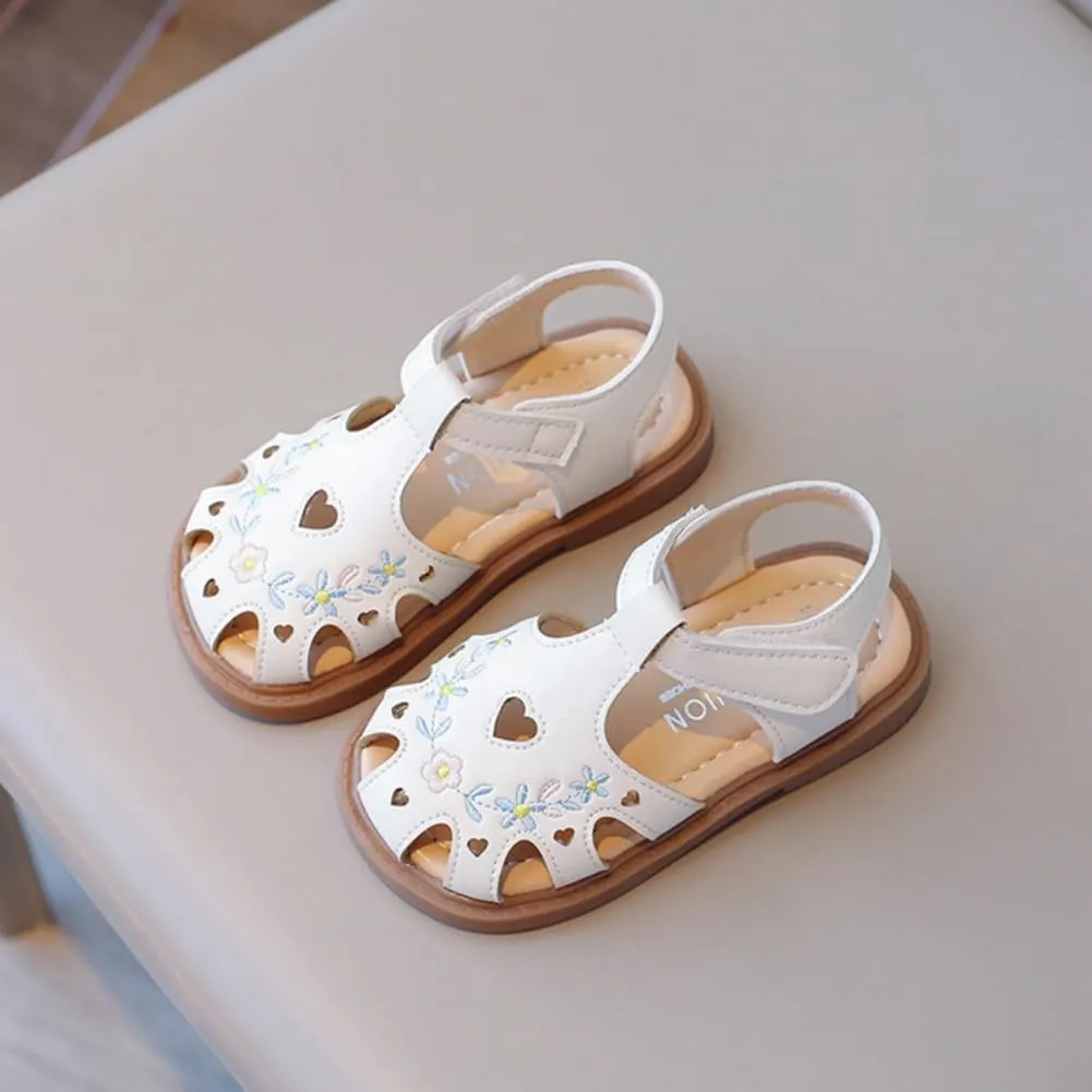 Toddler Girls Summer Close Toe Sandals - Wedding Princess Flower Girl Dress Shoes Casual Beach Flats