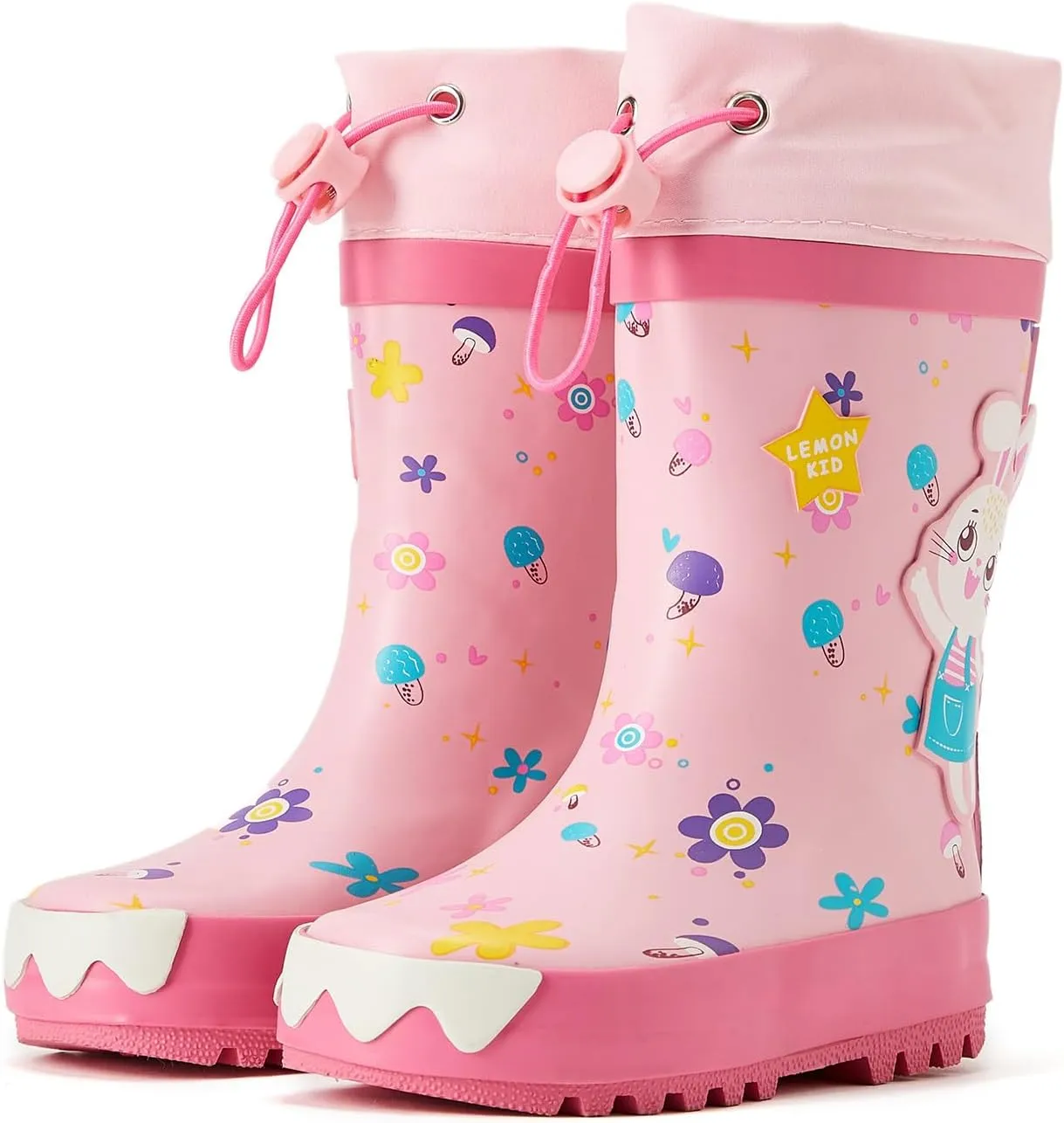 Toddler Kids Reflective Stripes Rain Boots Waterproof Rubber Boots in 3D Patterns for Boys and Girls