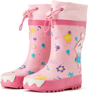 Toddler Kids Reflective Stripes Rain Boots Waterproof Rubber Boots in 3D Patterns for Boys and Girls