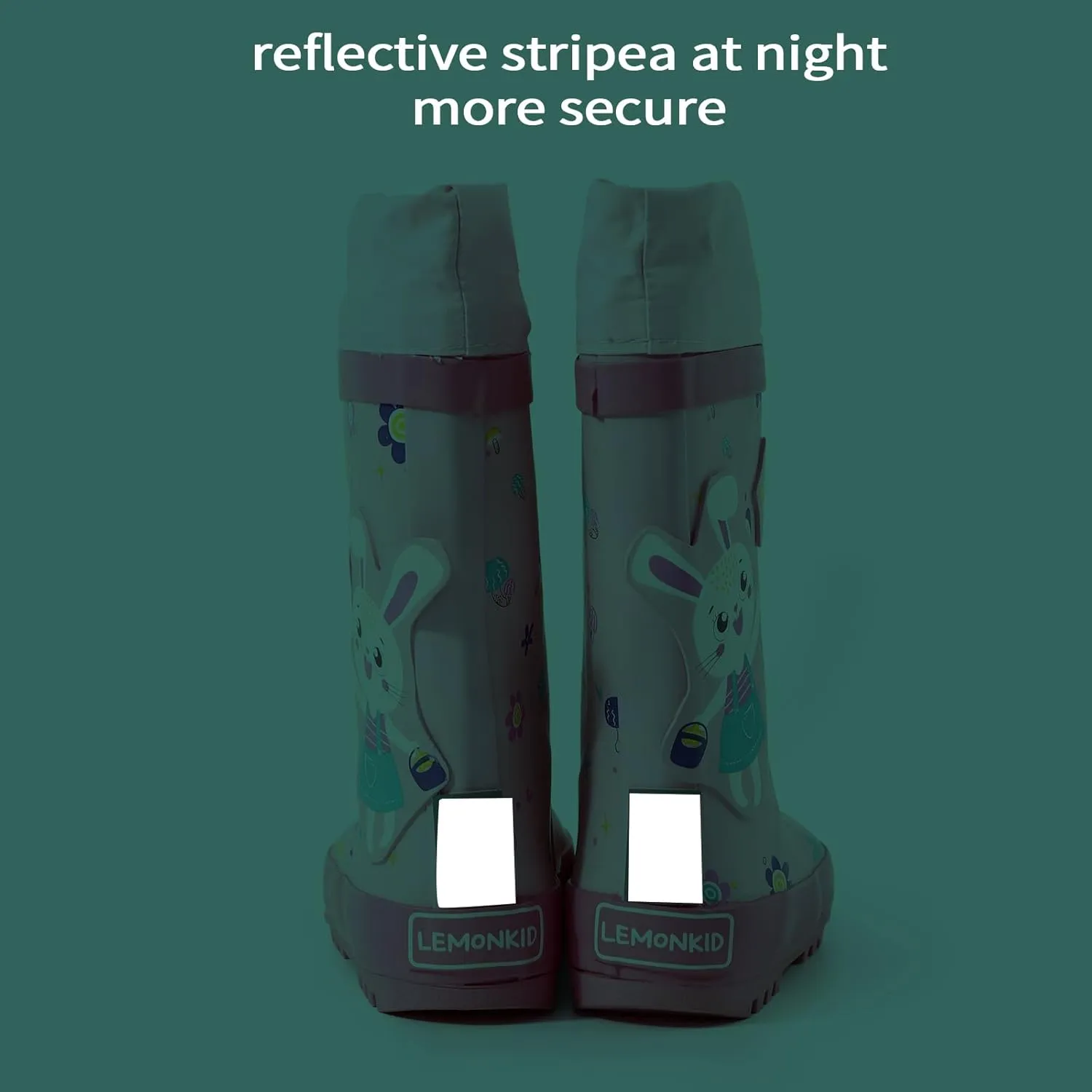 Toddler Kids Reflective Stripes Rain Boots Waterproof Rubber Boots in 3D Patterns for Boys and Girls