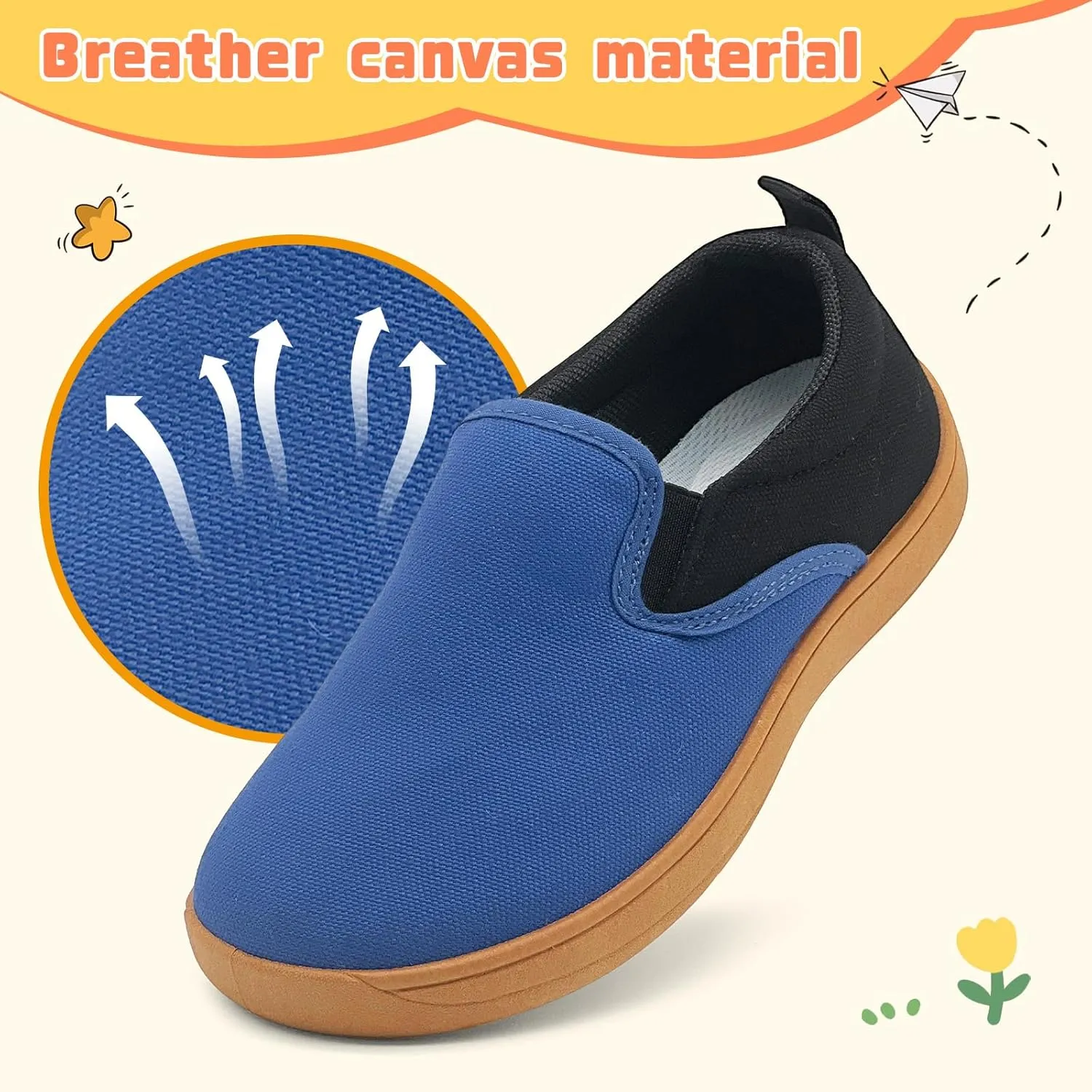 Toddler Kids Wide Barefoot Shoes Girls Boys Minimalist Slip On Canvas Sneakers Lightweight Casual Walking Shoes Fit Naturally Zero-Drop Sole
