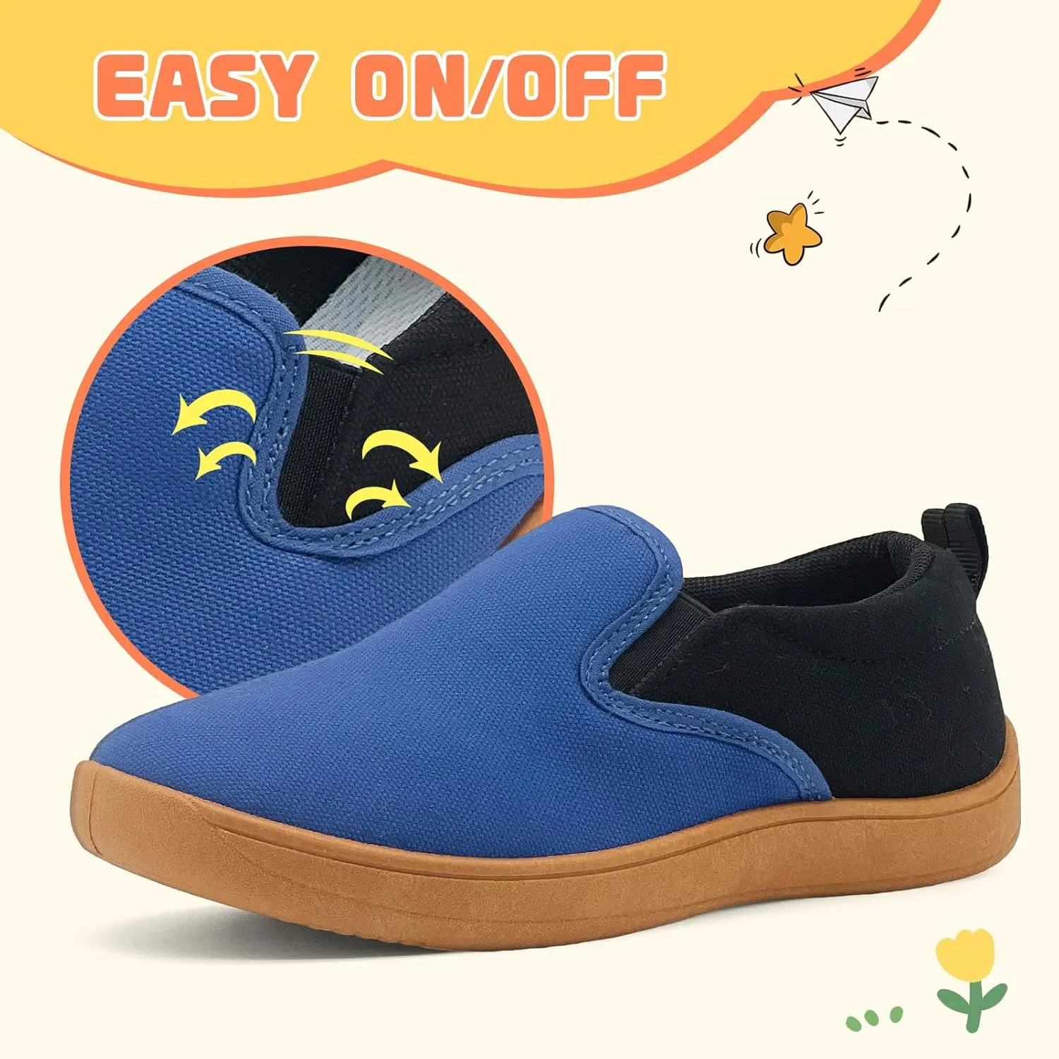 Toddler Kids Wide Barefoot Shoes Girls Boys Minimalist Slip On Canvas Sneakers Lightweight Casual Walking Shoes Fit Naturally Zero-Drop Sole