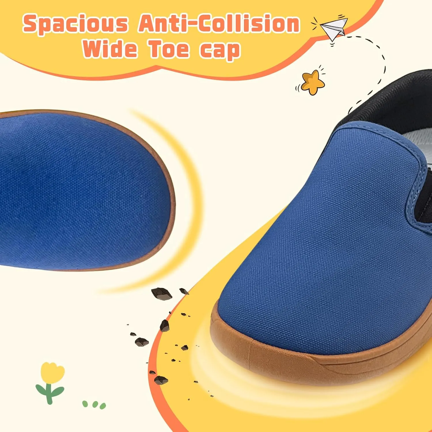 Toddler Kids Wide Barefoot Shoes Girls Boys Minimalist Slip On Canvas Sneakers Lightweight Casual Walking Shoes Fit Naturally Zero-Drop Sole