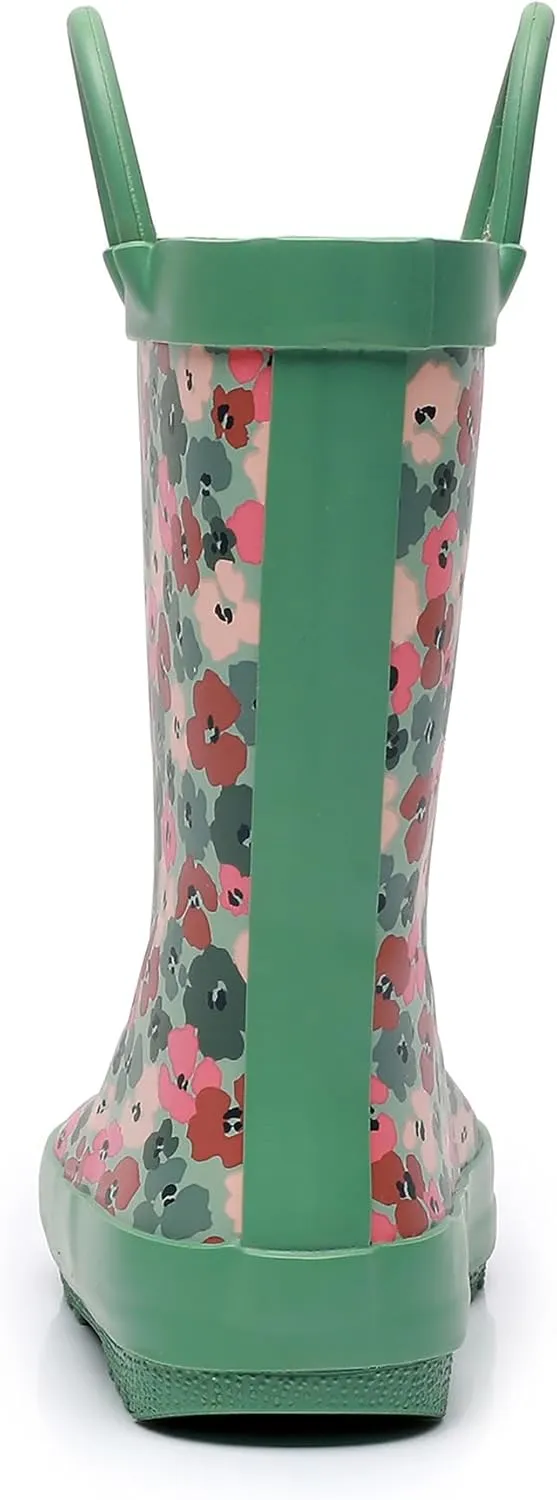 Toddler Rain Boots for Boys and Girls Waterproof Rubber Kids Rain Boots with Easy on Handles All-season
