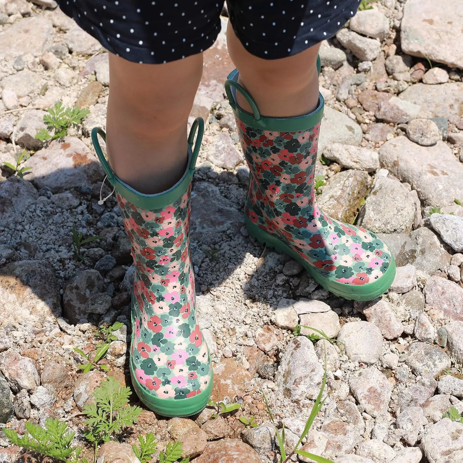 Toddler Rain Boots for Boys and Girls Waterproof Rubber Kids Rain Boots with Easy on Handles All-season