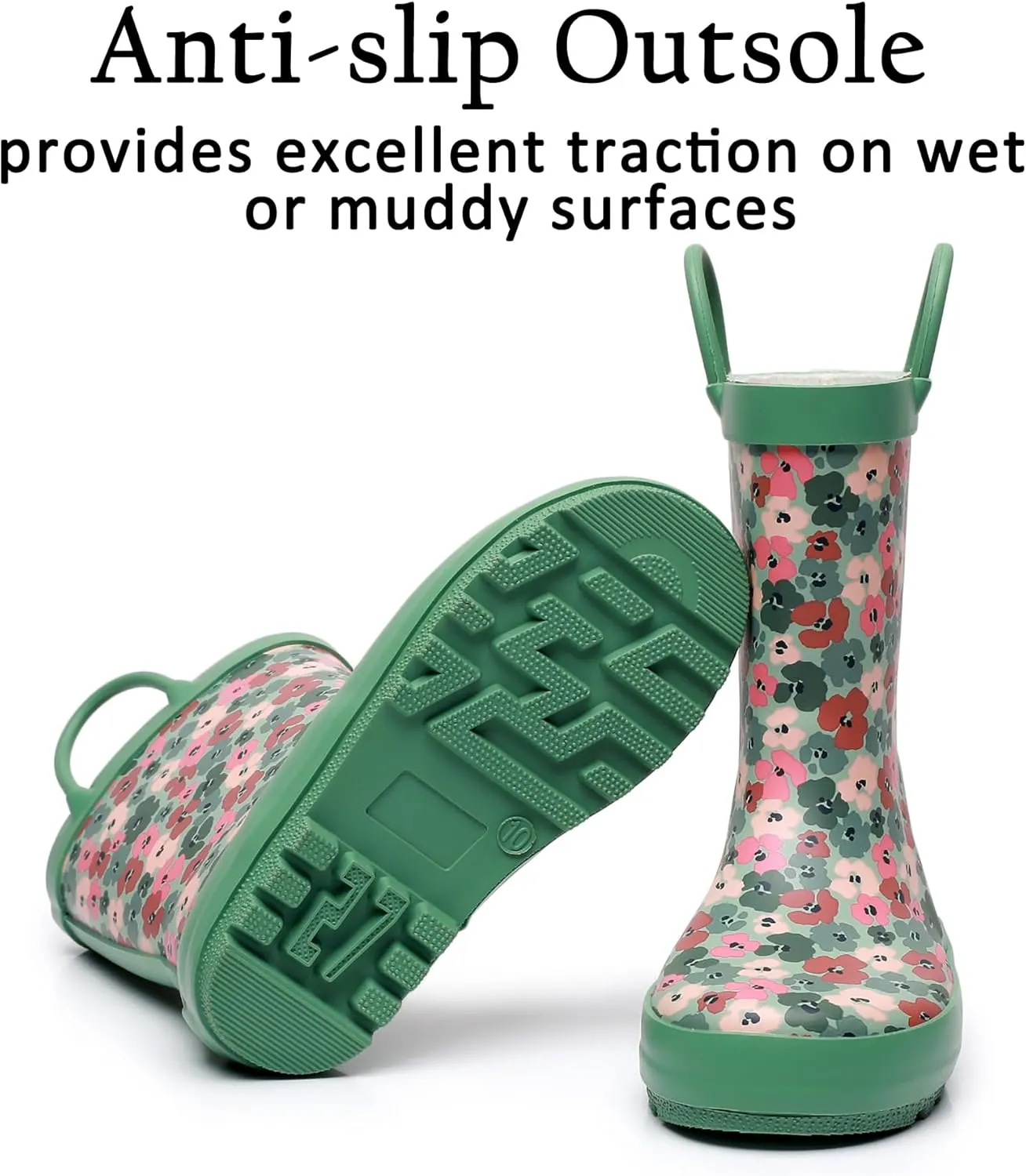 Toddler Rain Boots for Boys and Girls Waterproof Rubber Kids Rain Boots with Easy on Handles All-season
