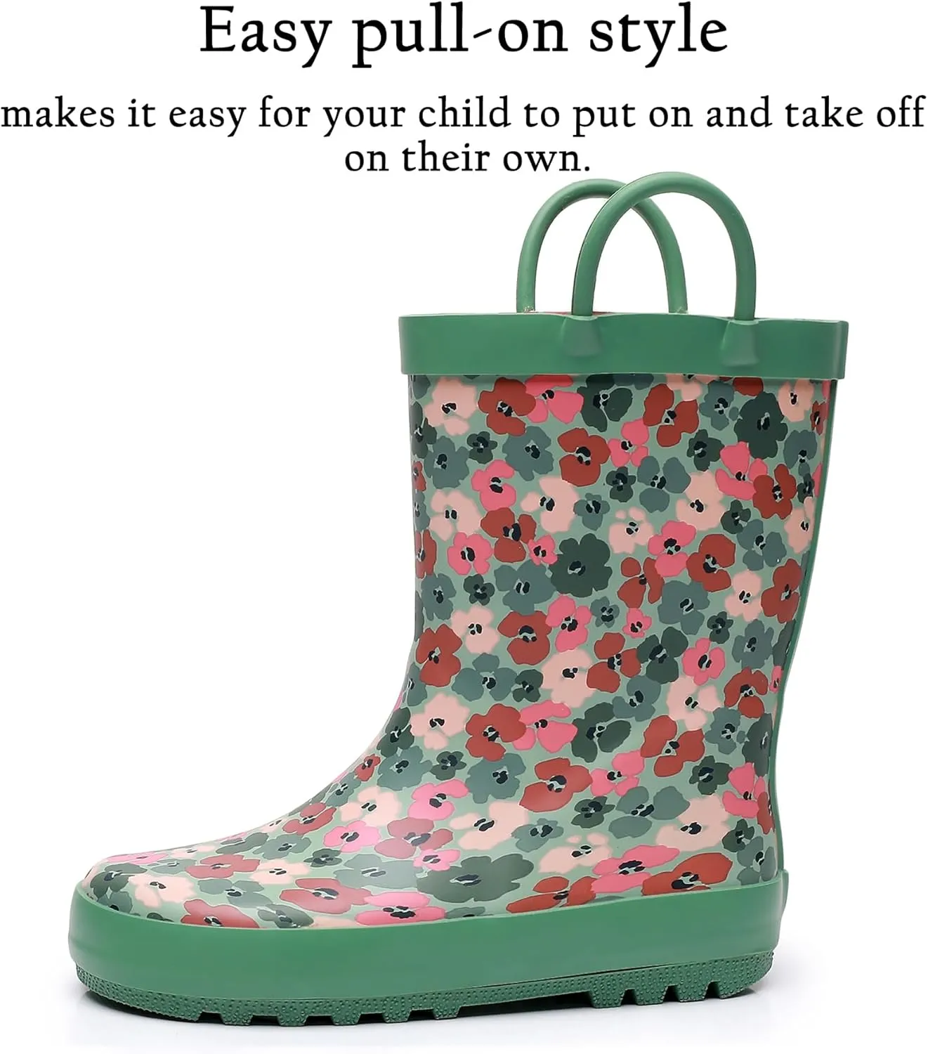 Toddler Rain Boots for Boys and Girls Waterproof Rubber Kids Rain Boots with Easy on Handles All-season
