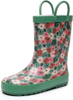 Toddler Rain Boots for Boys and Girls Waterproof Rubber Kids Rain Boots with Easy on Handles All-season