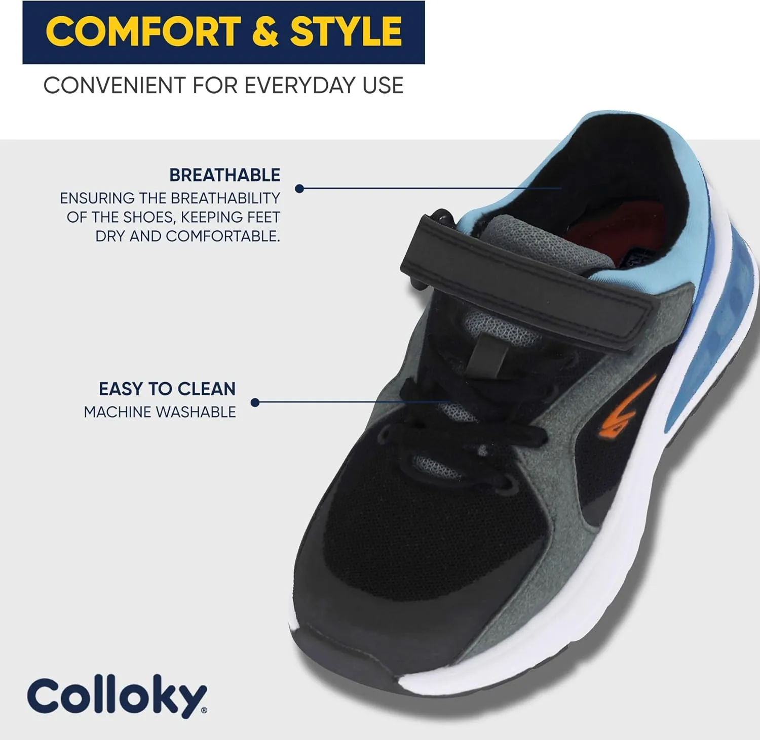 Toddler Sport Shoes for Boys and Girls - Washable Sneakers, Lightweight Design with Soft Soles & Adjustable Strap for Active Kids