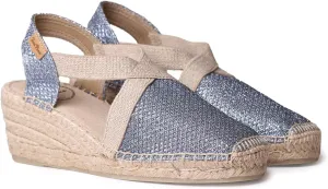 TONI PONS Triton - Vegan wedge espadrille for Women made of cotton fabric., Denim, 6 AU