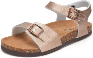 Torotto Toddler Kids Sandals Boys Girls Cork Footbed Sandals with Adjustable Buckle Casual Slides Open Toes Flat