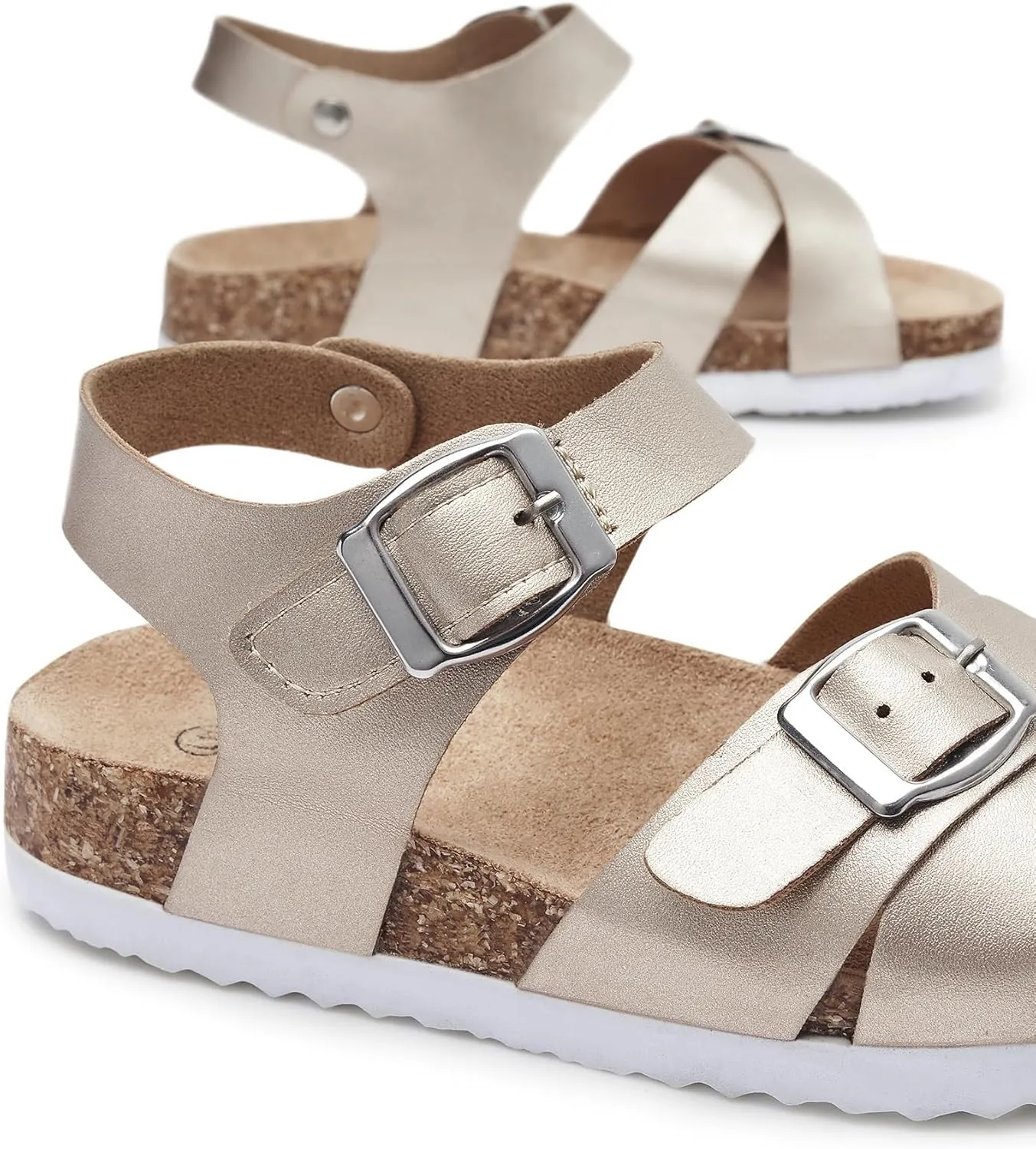 Trary Girls Sandals Open Toe Casual Summer Shoes with Cork Footbed Comfortable Flat Sandals for Little Kids