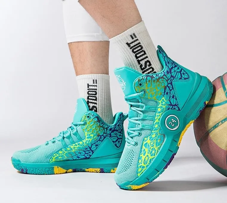Trendy High-Top Basketball Shoes for Men – Non-Slip Rubber Sole, Breathable Mesh Lace-Up Sneakers for Outdoor Sports & Everyday Casual Wear