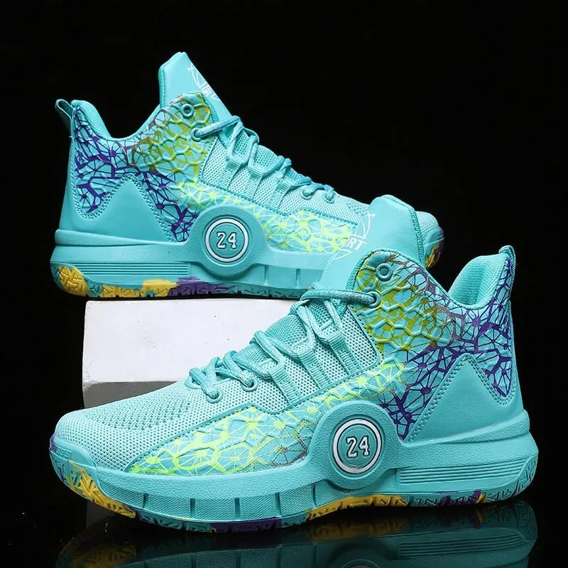 Trendy High-Top Basketball Shoes for Men – Non-Slip Rubber Sole, Breathable Mesh Lace-Up Sneakers for Outdoor Sports & Everyday Casual Wear