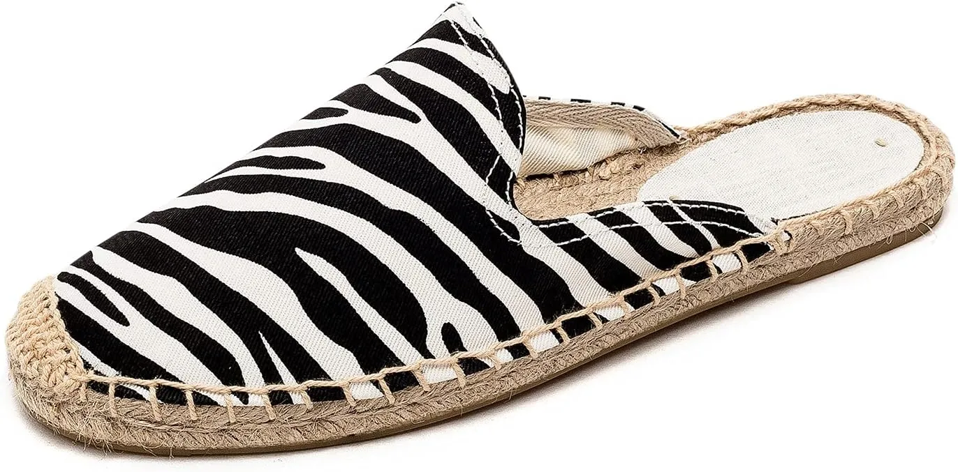 U-lite Casual Canvas Slip-on Flats Shoes Animal Strip Espadrilles Mules Slippers for Women Girls Zebra Strip 10