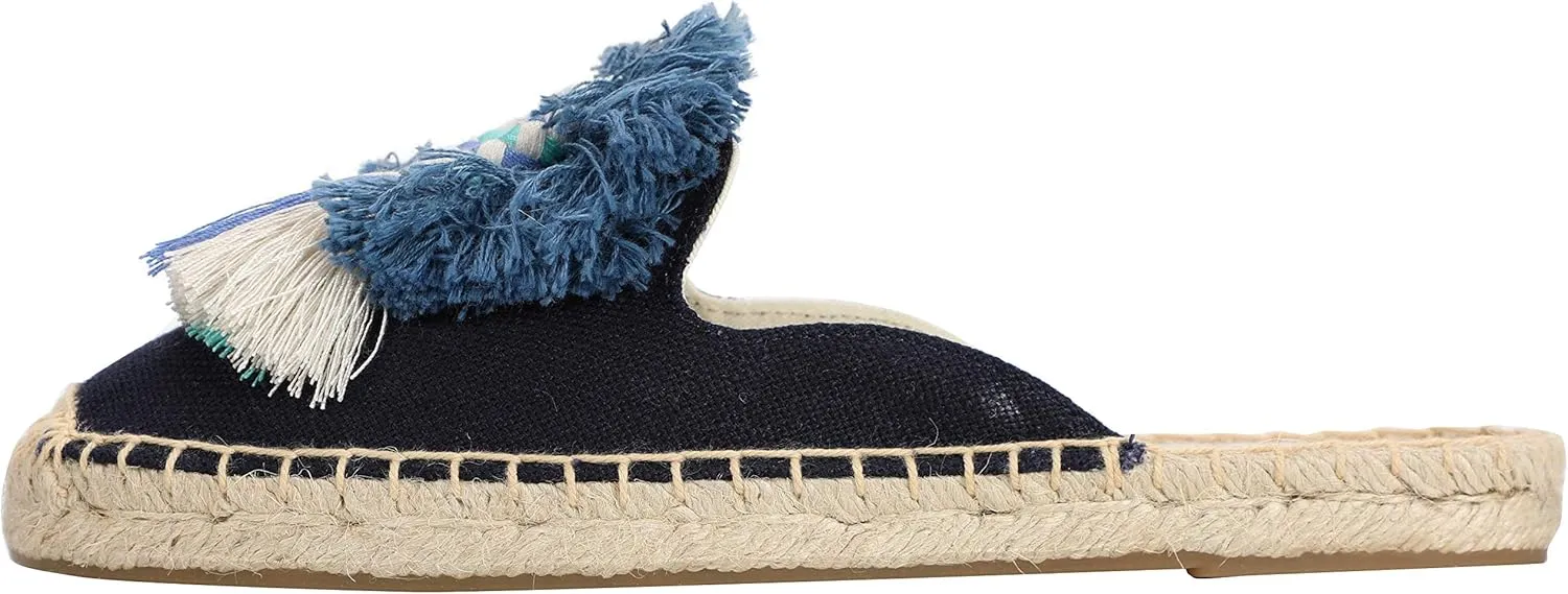 U-lite Women's Comfort Red Tassel & Fluffy Ball Embellishment Canvas Mule Shoes Espadrilles