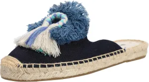 U-lite Women's Comfort Red Tassel & Fluffy Ball Embellishment Canvas Mule Shoes Espadrilles