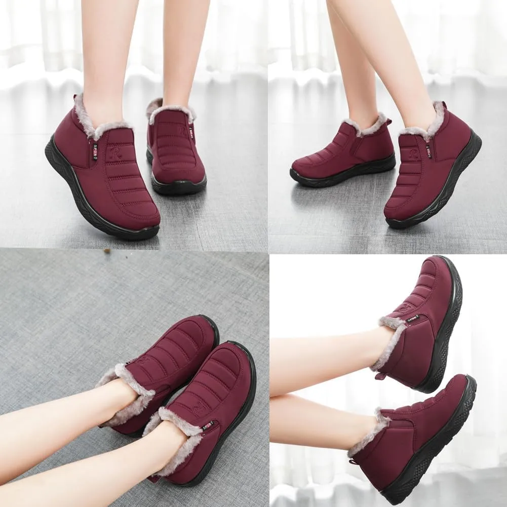 UIKGITP Womens Winter Tarpauli Boots Waterproof Snow Fur Lined Warm Platform Ankle Slip On Stylish Fuzzy Youth Women Booties