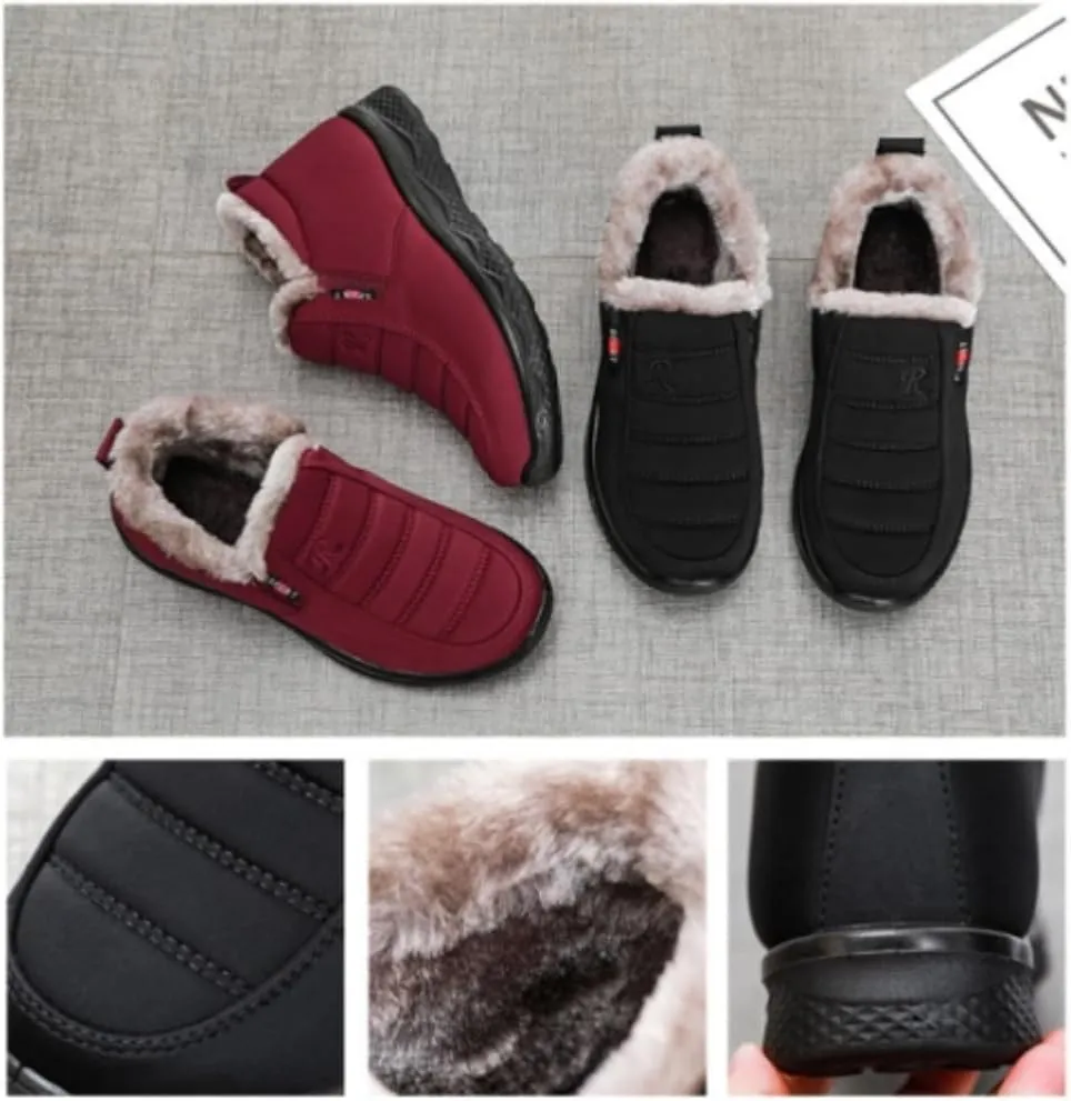 UIKGITP Womens Winter Tarpauli Boots Waterproof Snow Fur Lined Warm Platform Ankle Slip On Stylish Fuzzy Youth Women Booties