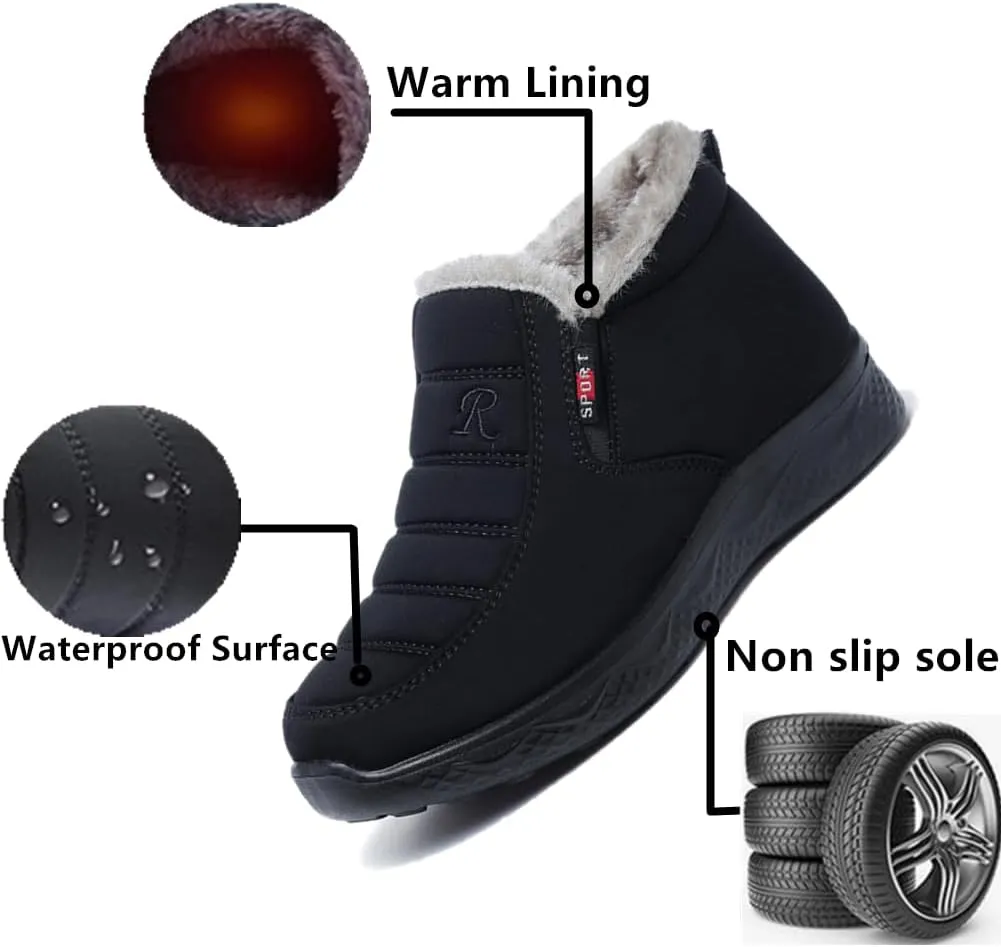 UIKGITP Womens Winter Tarpauli Boots Waterproof Snow Fur Lined Warm Platform Ankle Slip On Stylish Fuzzy Youth Women Booties