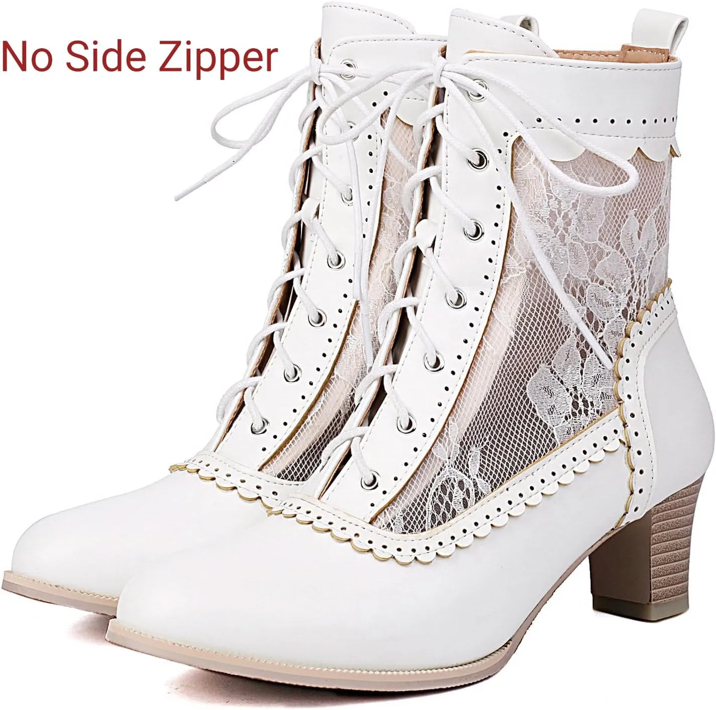 Uniquelly Women Vintage Victorian Boots Kitten Heel Lace Up Ankle Boots 70s Witch Granny Booties Side Zipper Round Toe Victorian Shoes