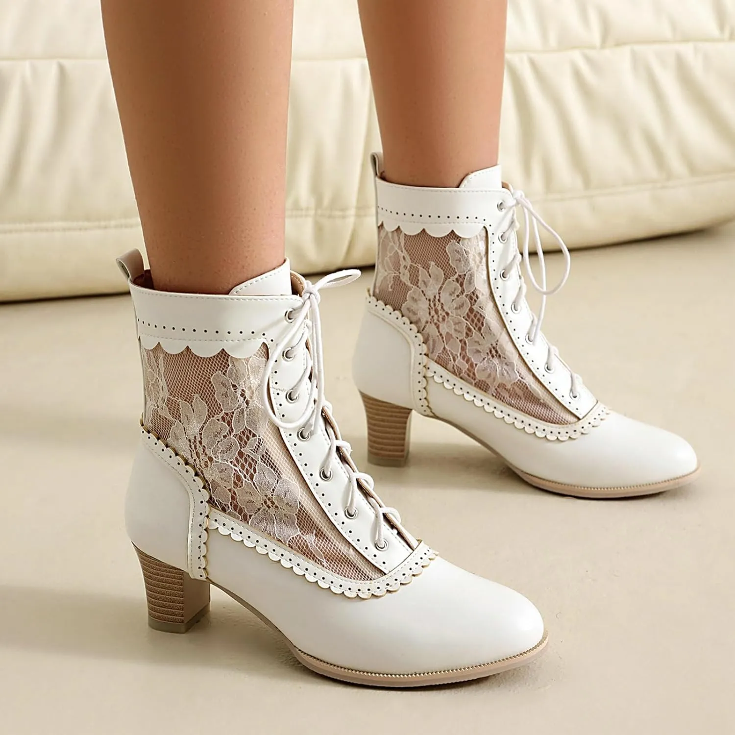 Uniquelly Women Vintage Victorian Boots Kitten Heel Lace Up Ankle Boots 70s Witch Granny Booties Side Zipper Round Toe Victorian Shoes