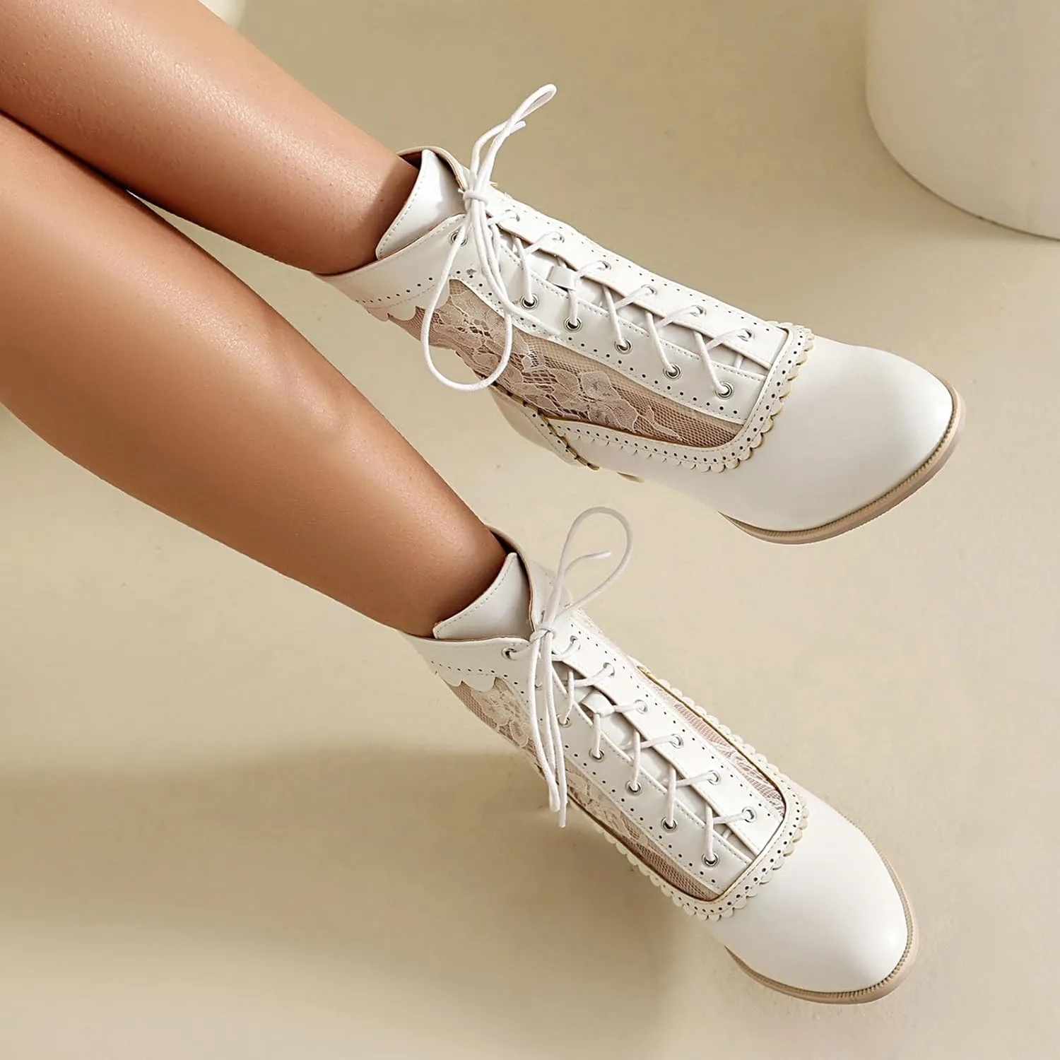 Uniquelly Women Vintage Victorian Boots Kitten Heel Lace Up Ankle Boots 70s Witch Granny Booties Side Zipper Round Toe Victorian Shoes