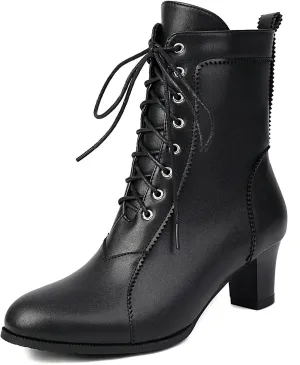 Uniquelly Women Vintage Victorian Boots Kitten Heel Lace Up Ankle Boots 70s Witch Granny Booties Side Zipper Round Toe Victorian Shoes