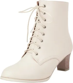 Uniquelly Women Vintage Victorian Boots Kitten Heel Lace Up Ankle Boots 70s Witch Granny Booties Side Zipper Round Toe Victorian Shoes