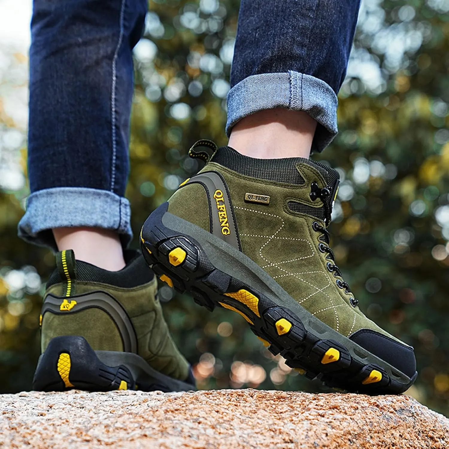 Unisex Hiking Boots High Top Lace Up Lightweight Waterproof Outdoor Trekking Camping Trail Hiking Boots Non Slip Rubber Outsole Soft Memory Foam Midsole Sneakers Comfy Daily Walking Work Shoes