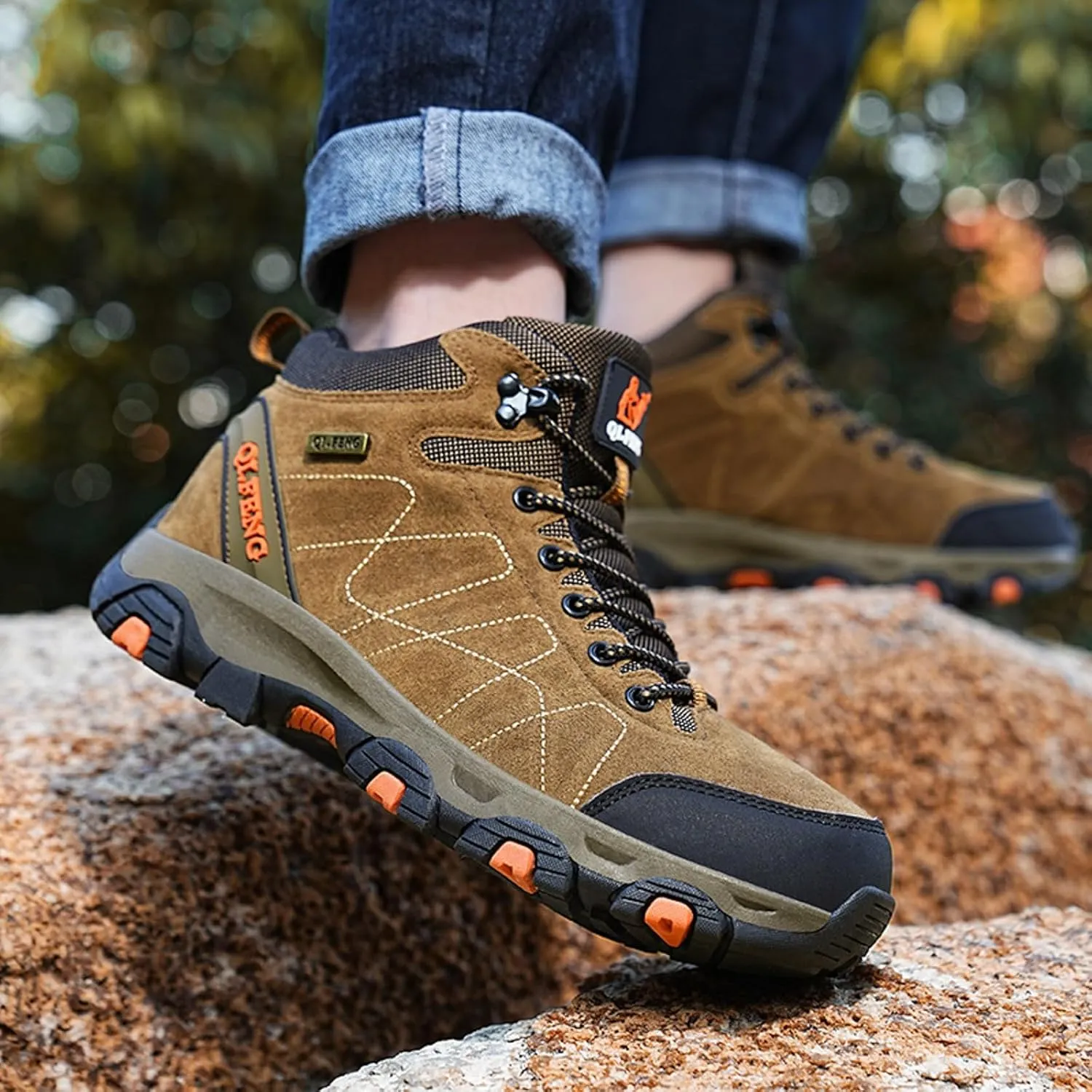 Unisex Hiking Boots High Top Lace Up Lightweight Waterproof Outdoor Trekking Camping Trail Hiking Boots Non Slip Rubber Outsole Soft Memory Foam Midsole Sneakers Comfy Daily Walking Work Shoes