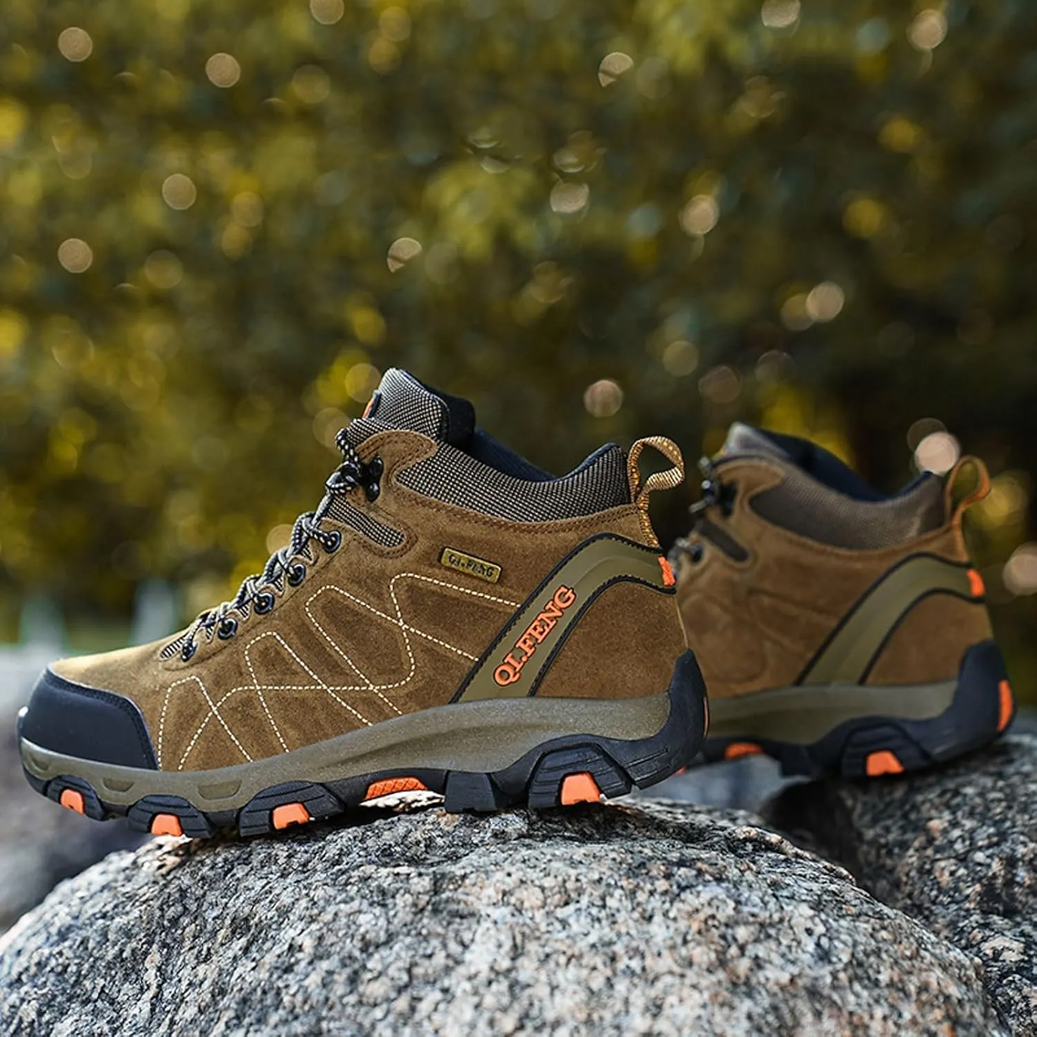 Unisex Hiking Boots High Top Lace Up Lightweight Waterproof Outdoor Trekking Camping Trail Hiking Boots Non Slip Rubber Outsole Soft Memory Foam Midsole Sneakers Comfy Daily Walking Work Shoes