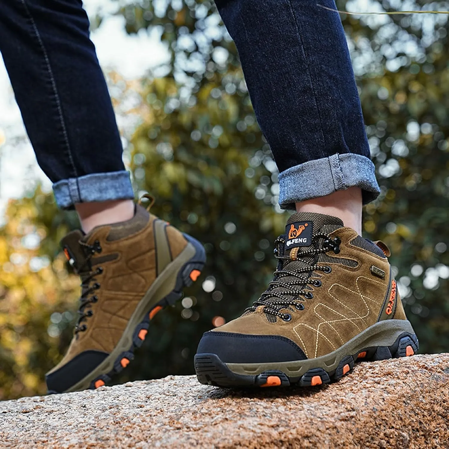 Unisex Hiking Boots High Top Lace Up Lightweight Waterproof Outdoor Trekking Camping Trail Hiking Boots Non Slip Rubber Outsole Soft Memory Foam Midsole Sneakers Comfy Daily Walking Work Shoes
