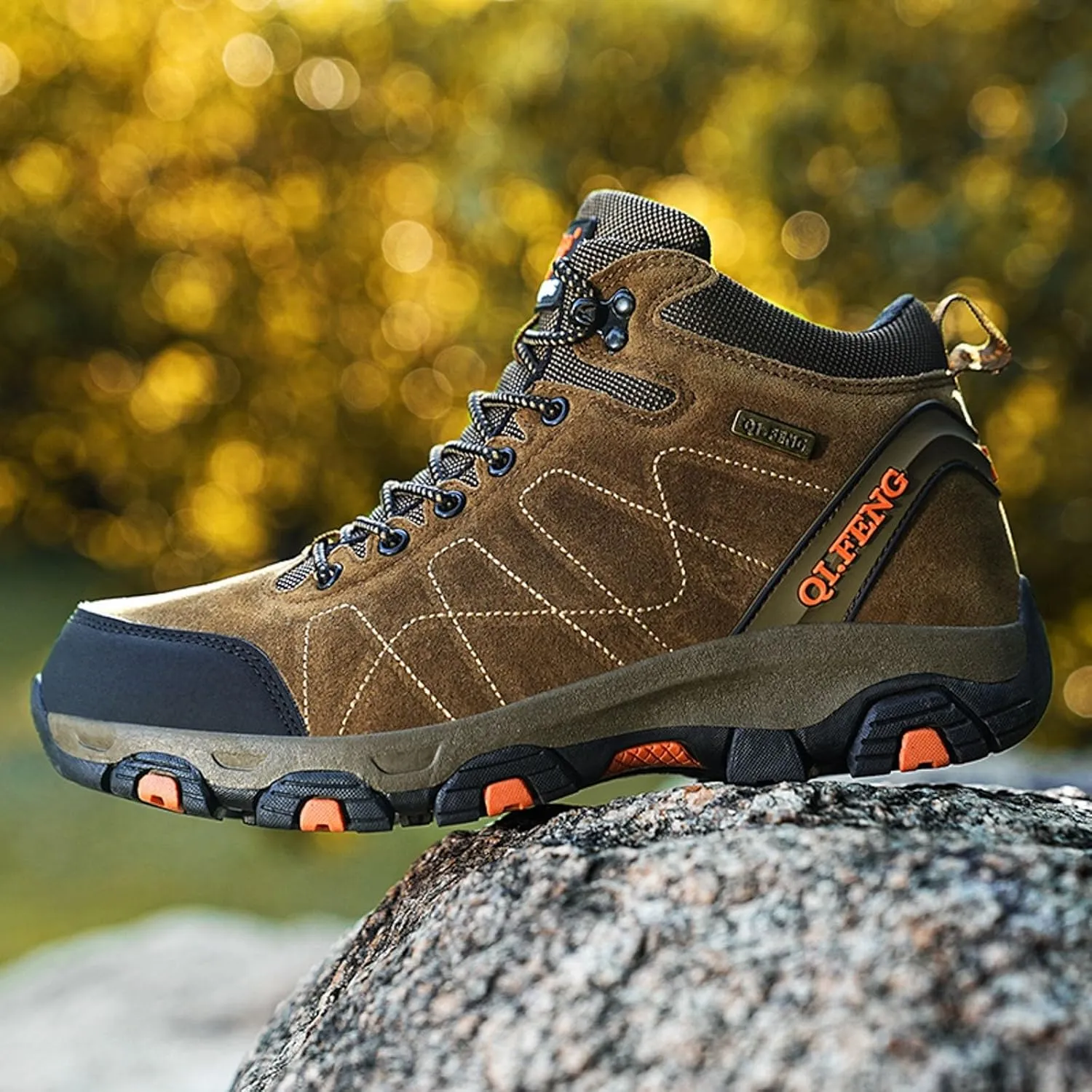 Unisex Hiking Boots High Top Lace Up Lightweight Waterproof Outdoor Trekking Camping Trail Hiking Boots Non Slip Rubber Outsole Soft Memory Foam Midsole Sneakers Comfy Daily Walking Work Shoes