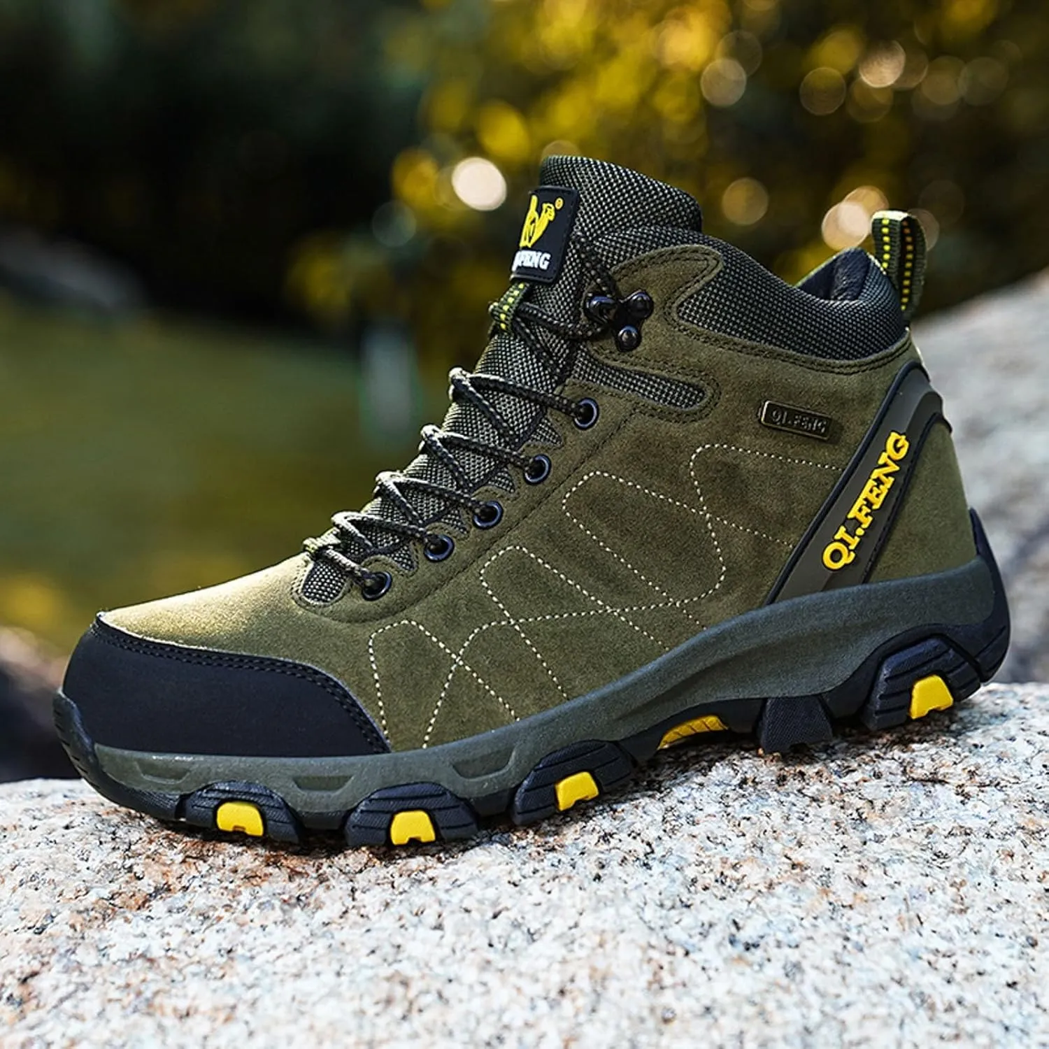 Unisex Hiking Boots High Top Lace Up Lightweight Waterproof Outdoor Trekking Camping Trail Hiking Boots Non Slip Rubber Outsole Soft Memory Foam Midsole Sneakers Comfy Daily Walking Work Shoes