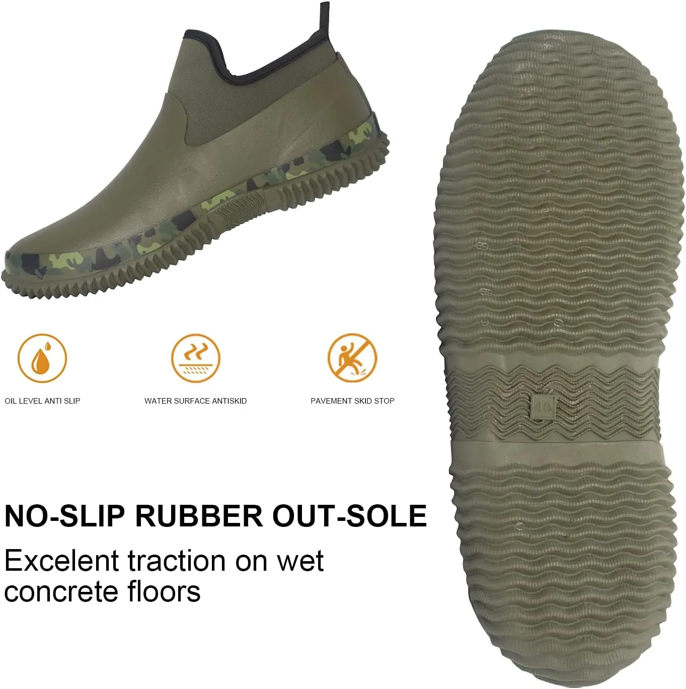 Unisex Waterproof Garden Shoes Ankle Rain Boots Mud Muck Rubber Slip-On Footwear with Comfort Insole for Women Men
