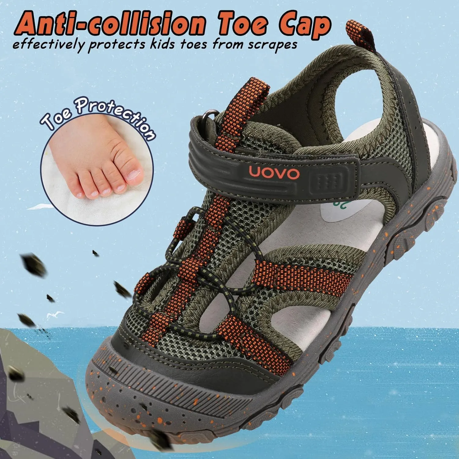 UOVO Boys Girls Summer Water Sandals Closed Toe Lightweight Outdoor Sport Shoes(Toddler/Little Kid/Big Kid)