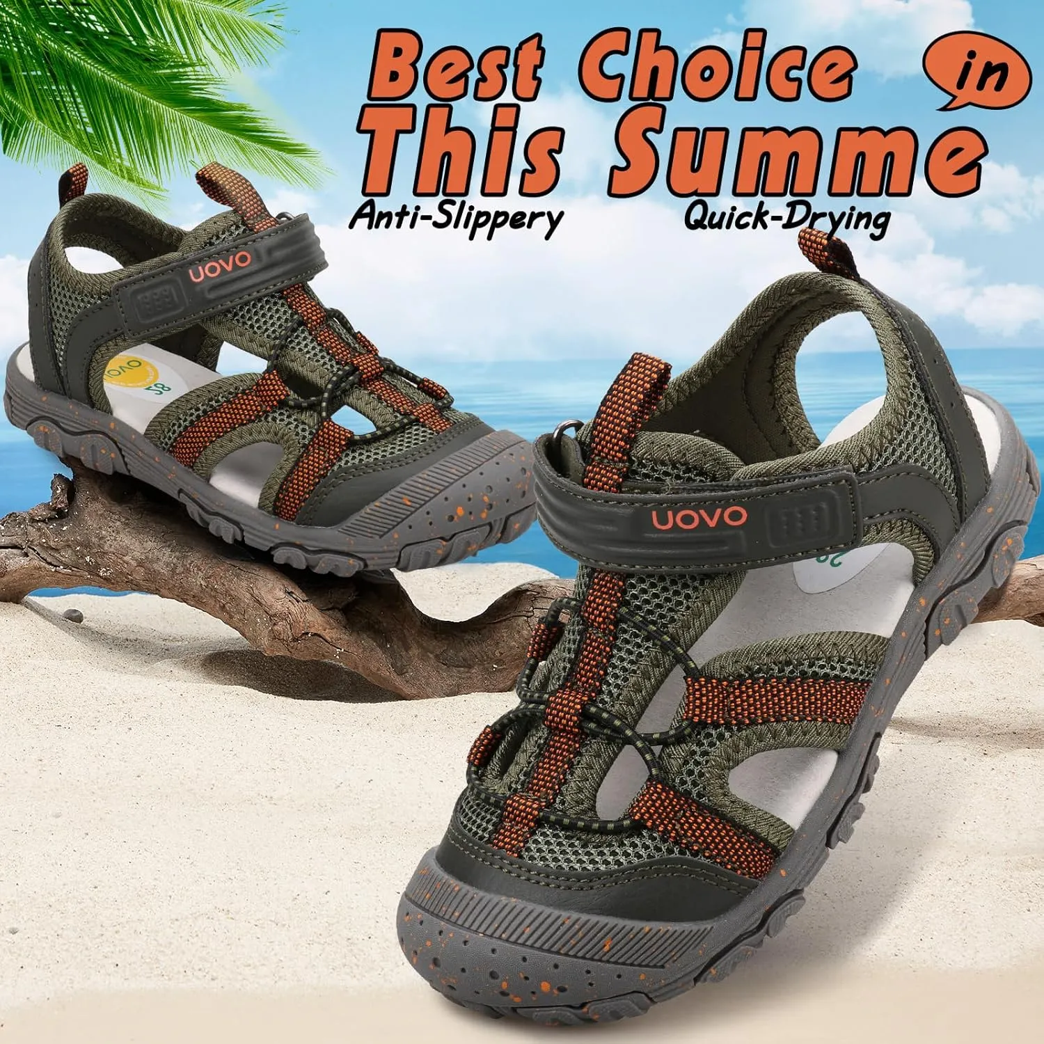 UOVO Boys Girls Summer Water Sandals Closed Toe Lightweight Outdoor Sport Shoes(Toddler/Little Kid/Big Kid)