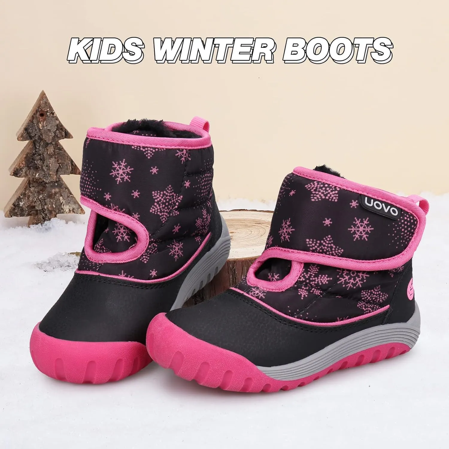 UOVO Kids Boys Winter Snow Boots Ankle Fur Lined Slip Resistant Outdoor Warm Shoes (Toddler/Little Kid)