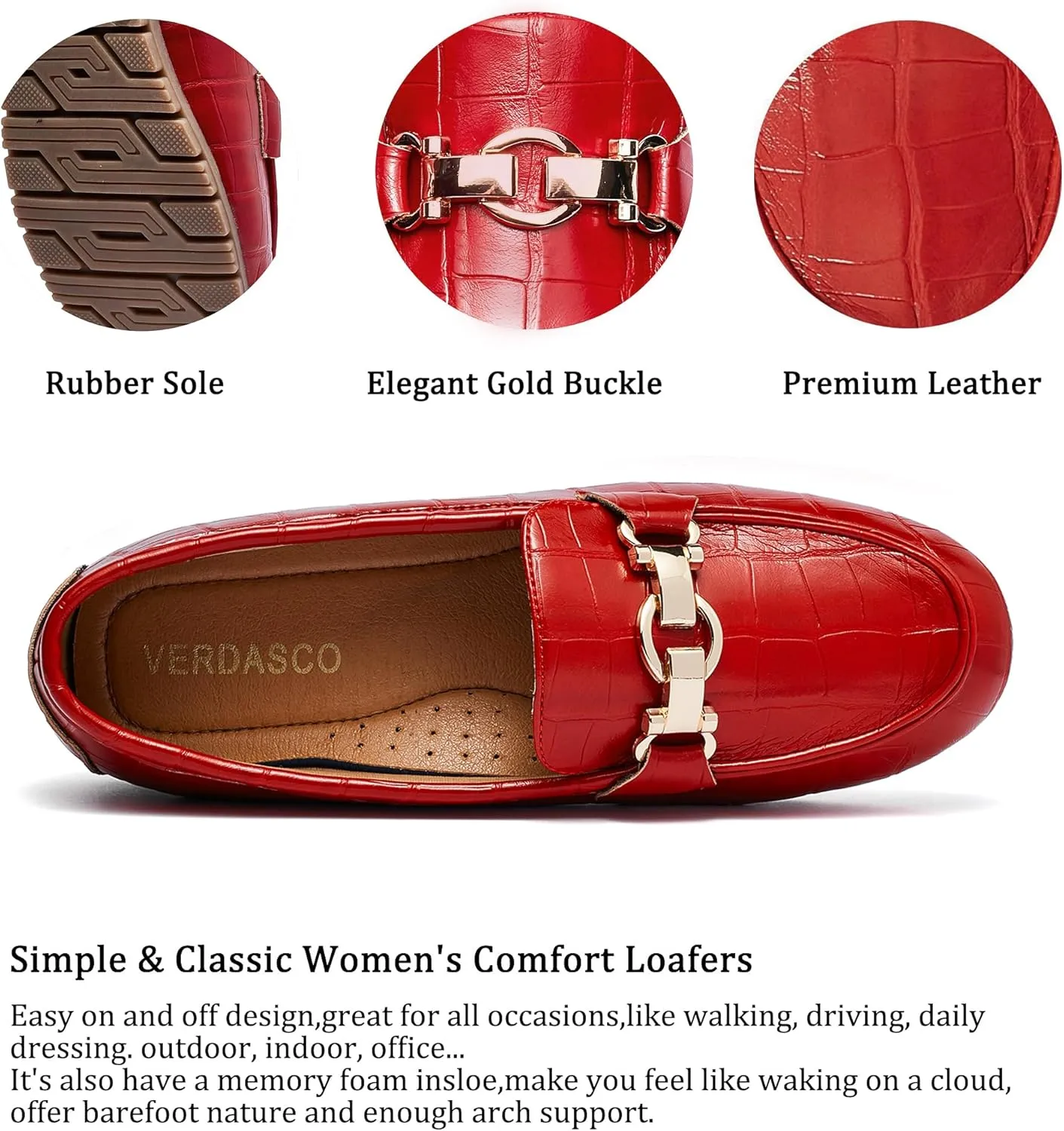 VERDASCO Women's Loafers Comfort Slip-Ons Flat Work Shoes Casual Moccasins Penny Loafers Lady Dress Shoes