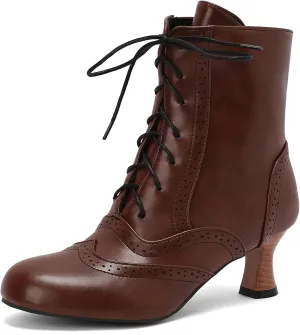 Victorian Boots for Women Vintage Lace Up Ankle Boots Costume Goth Booties Halloween Witch Stuff Cuban Heel Granny Boots
