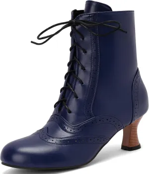Victorian Boots for Women Vintage Lace Up Ankle Boots Costume Goth Booties Halloween Witch Stuff Cuban Heel Granny Boots