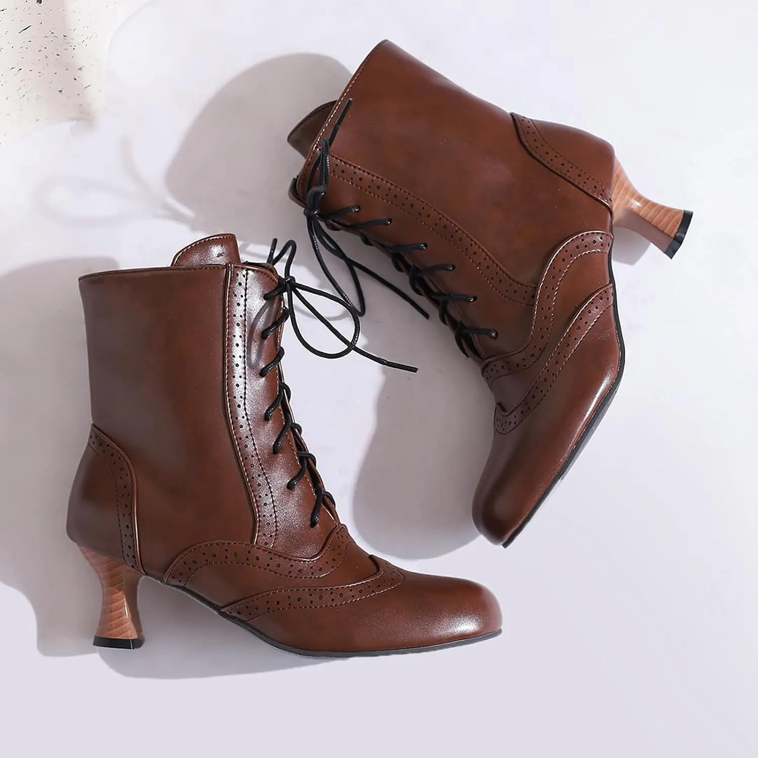 Victorian Boots for Women Vintage Lace Up Ankle Boots Costume Goth Booties Halloween Witch Stuff Cuban Heel Granny Boots