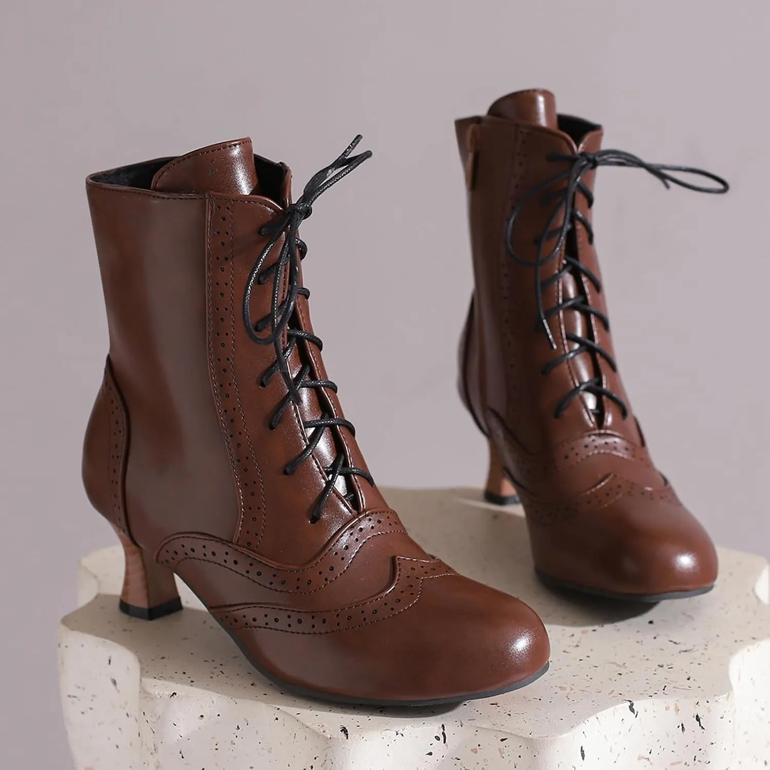 Victorian Boots for Women Vintage Lace Up Ankle Boots Costume Goth Booties Halloween Witch Stuff Cuban Heel Granny Boots