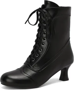 Victorian Boots for Women Vintage Lace Up Ankle-High Booties Costume Goth Booties Halloween Witch Stuff Cuban Heel Granny Boots