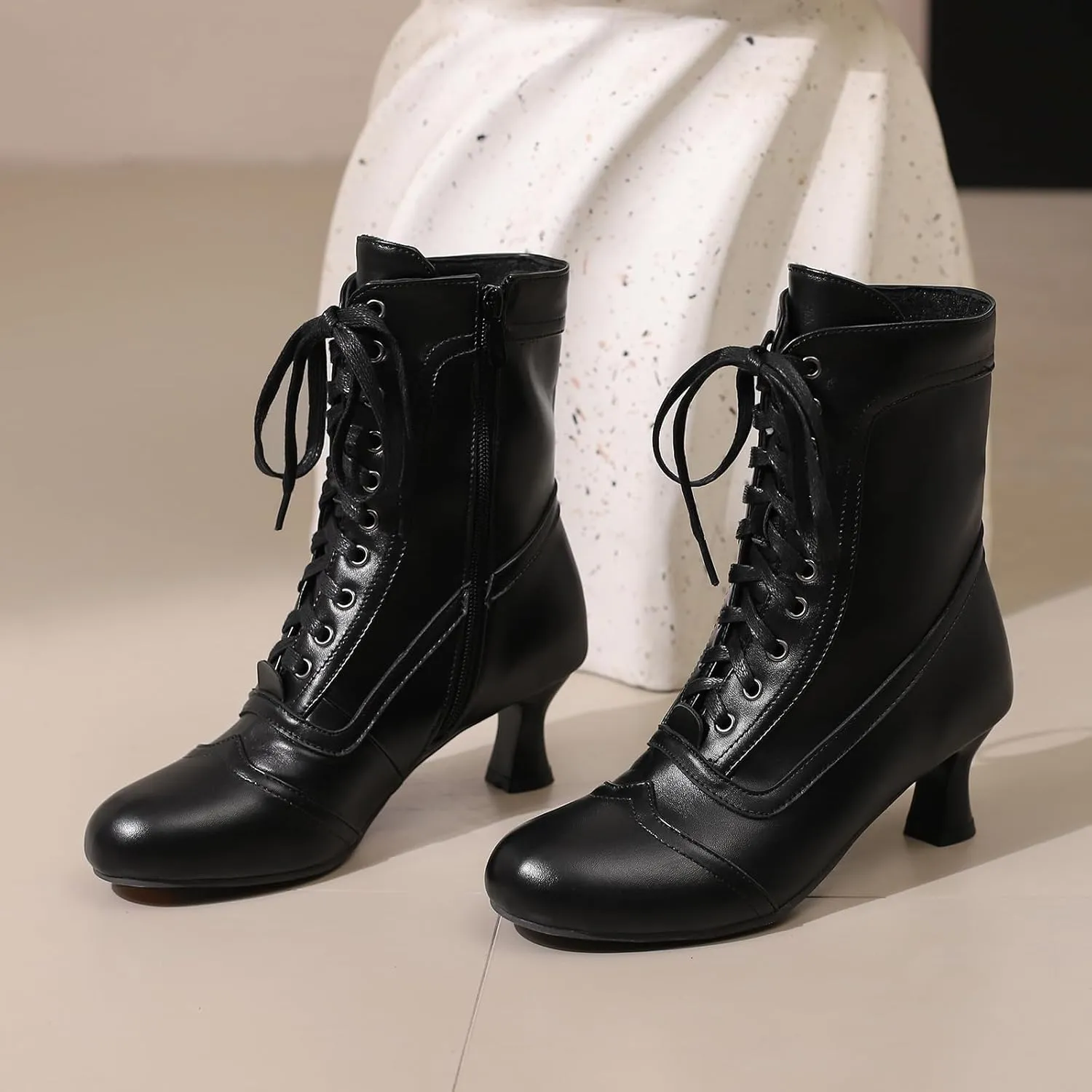 Victorian Boots for Women Vintage Lace Up Ankle-High Booties Costume Goth Booties Halloween Witch Stuff Cuban Heel Granny Boots