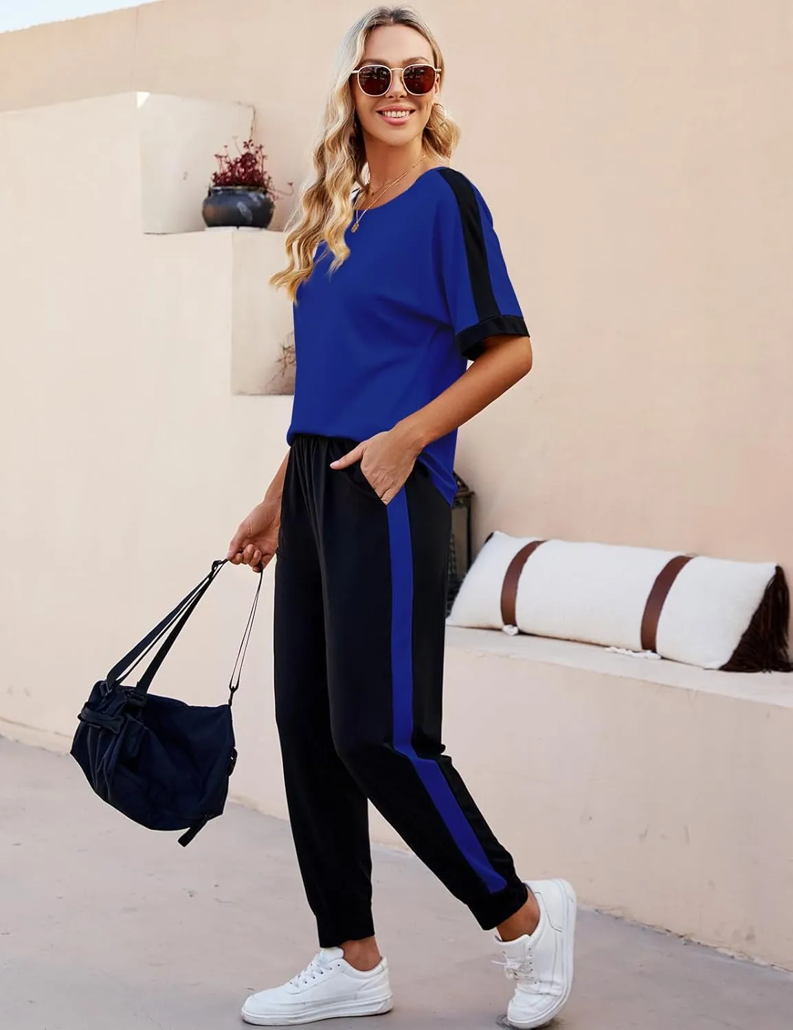 VIMPUNEC Women 2 Piece Outfits Summer Casual Lounge Sets Soft Sweatsuits Trendy Matching Sets
