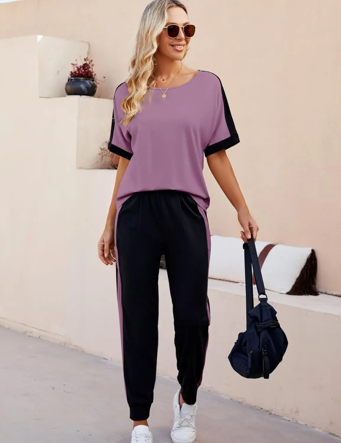 VIMPUNEC Women 2 Piece Outfits Summer Casual Lounge Sets Soft Sweatsuits Trendy Matching Sets