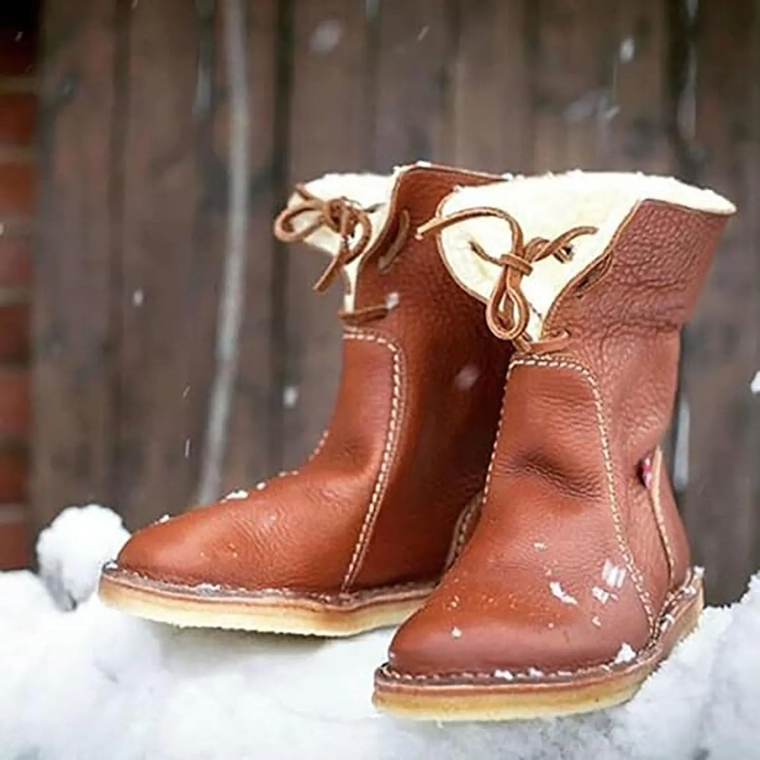 Vintage Buttery-Soft Waterproof Wool Lining Boots,Women's Slip-On Orthopedic Waterproof Diabetic Walking Snow Boots