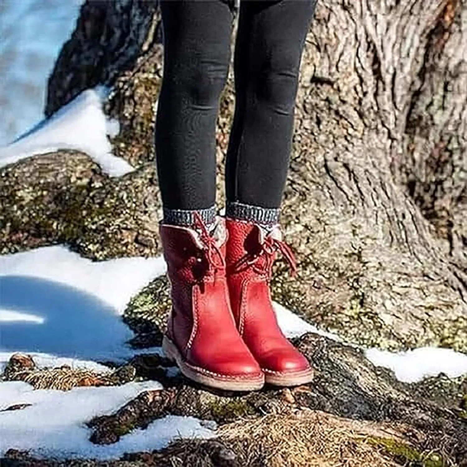 Vintage Buttery-Soft Waterproof Wool Lining Boots,Women's Slip-On Orthopedic Waterproof Diabetic Walking Snow Boots